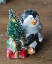 Load image into Gallery viewer, Ceramic Glittery Penguin With LED Light Up Bottle Brush Tree