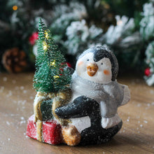Load image into Gallery viewer, Ceramic Glittery Penguin With LED Light Up Bottle Brush Tree