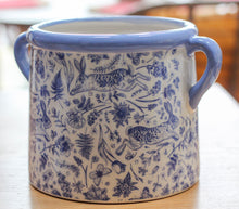 Load image into Gallery viewer, Ceramic Blue & White Flora Fauna Print Indoor Planter