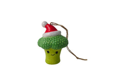 Load image into Gallery viewer, Ceramic Smiling Broccoli With Santa Hat Ornament