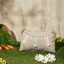 Load image into Gallery viewer, 'Every Bunny Welcome' Natural Look Decorative Cushion With Embroidery & Applique