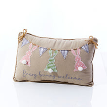 Load image into Gallery viewer, 'Every Bunny Welcome' Natural Look Decorative Cushion With Embroidery & Applique