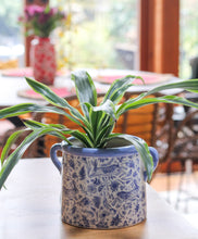 Load image into Gallery viewer, Ceramic Blue & White Flora Fauna Print Indoor Planter