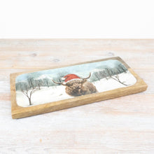 Load image into Gallery viewer, Mango Wood Festive Highland Cow Serving Tray
