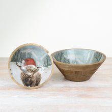 Load image into Gallery viewer, Mango Wood Festive Highland Cow With Santa Hat Serving Bowls - Various Sizes