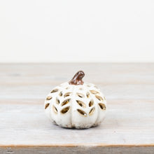 Load image into Gallery viewer, Stoneware LED Light Up Cut Out Patterned Pumpkin