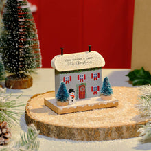 Load image into Gallery viewer, 'Have Yourself A Merry Little Christmas' Wooden Cottage Ornament With Bottlebrush Trees
