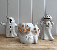 Load image into Gallery viewer, Porcelain Ceramic LED Light Up Ghost With Pumpkin Ornament