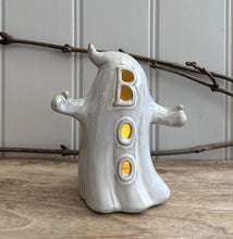 Load image into Gallery viewer, Porcelain Ceramic LED Light Up BOO Ghost Ornament