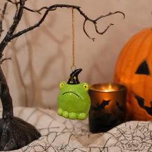Load image into Gallery viewer, Ceramic Hanging Frog in Witch Hat Ornament