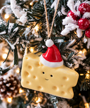 Load image into Gallery viewer, Ceramic Festive Cheese in Santa Hat Ornament