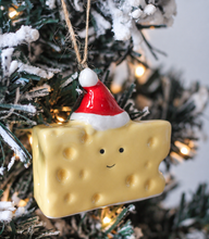 Load image into Gallery viewer, Ceramic Festive Cheese in Santa Hat Ornament