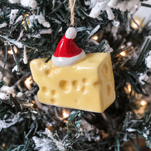 Load image into Gallery viewer, Ceramic Festive Cheese in Santa Hat Ornament