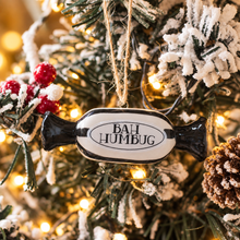 Load image into Gallery viewer, Bah Humbug Sweet Shaped Ceramic Christmas Ornament