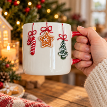 Load image into Gallery viewer, Large Ceramic Mug With Embossed Festive Decorations