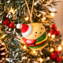 Load image into Gallery viewer, Ceramic Happy Burger With Santa Hat Ornament - Derbyshire Gift Centre