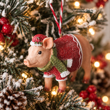 Load image into Gallery viewer, Resin Festive Pig With Santa Hat Christmas Tree Ornament