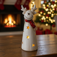 Load image into Gallery viewer, Ceramic LED Light Up Reindeer Decoration With Cut Out Stars