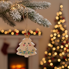 Load image into Gallery viewer, Happy Smiling Festive Tree Wooden Christmas Tree Ornament - Two Different Styles