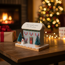 Load image into Gallery viewer, 'Have Yourself A Merry Little Christmas' Wooden Cottage Ornament With Bottlebrush Trees