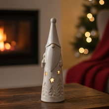Load image into Gallery viewer, Ceramic LED Light Up Santa Ornament With Cut Out Stars