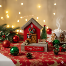 Load image into Gallery viewer, Wooden Christmas House Ornament With Cow & Bottlebrush Tree