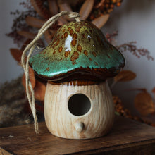 Load image into Gallery viewer, Brown & Green Speckled Ceramic Glazed Mushroom Birdhouse