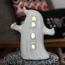 Load image into Gallery viewer, Porcelain Ceramic LED Light Up BOO Ghost Ornament