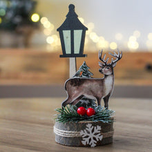 Load image into Gallery viewer, Laser Cut Festive Stag & Robin Ornament On Wooden Block - Derbyshire Gift Centre
