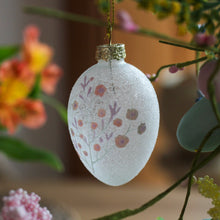 Load image into Gallery viewer, Frosted Glass Egg Ornament With Floral Print