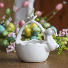 Load image into Gallery viewer, White Ceramic Basket With Rabbit & Butterfly