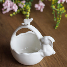 Load image into Gallery viewer, White Ceramic Basket With Rabbit & Butterfly
