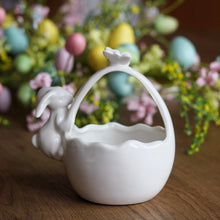 Load image into Gallery viewer, White Ceramic Basket With Rabbit & Butterfly