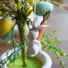 Load image into Gallery viewer, Resin Bunny With Wooden Carrot Easter Tree Decoration