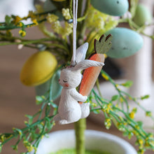 Load image into Gallery viewer, Resin Bunny With Wooden Carrot Easter Tree Decoration