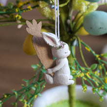 Load image into Gallery viewer, Resin Bunny With Wooden Carrot Easter Tree Decoration
