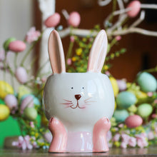 Load image into Gallery viewer, Pink & White Ceramic Bunny Rabbit Pot