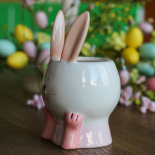 Load image into Gallery viewer, Pink & White Ceramic Bunny Rabbit Pot