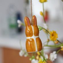 Load image into Gallery viewer, Ceramic Bunny Shaped Hot Cross Bun Hanging Ornament - Derbyshire Gift Centre