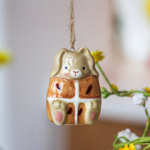Load image into Gallery viewer, Hanging Hot Cross Bun Sitting Bunny Ornament - Derbyshire Gift Centre