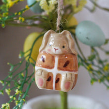 Load image into Gallery viewer, Hanging Hot Cross Bun Sitting Bunny Ornament - Derbyshire Gift Centre