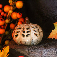 Load image into Gallery viewer, Stoneware LED Light Up Cut Out Patterned Pumpkin