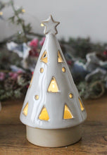 Load image into Gallery viewer, Stoneware Ceramic LED Light Up Festive Tree Ornaments With Cut Out Design - Various Sizes