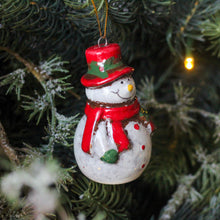 Load image into Gallery viewer, Rustic Speckled Ceramic Snowman Ornament