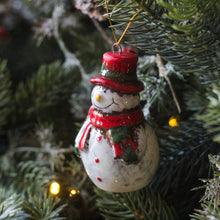 Load image into Gallery viewer, Rustic Speckled Ceramic Snowman Ornament