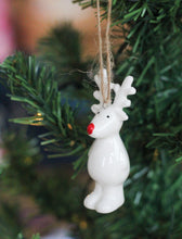 Load image into Gallery viewer, Ceramic Red Nose Reindeer Ornament