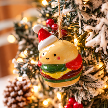 Load image into Gallery viewer, Ceramic Happy Burger With Santa Hat Ornament - Derbyshire Gift Centre
