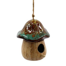 Load image into Gallery viewer, Brown & Green Speckled Ceramic Glazed Mushroom Birdhouse