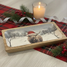 Load image into Gallery viewer, Mango Wood Festive Highland Cow Serving Tray