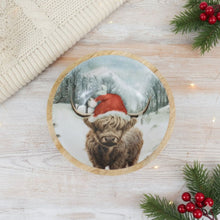 Load image into Gallery viewer, Mango Wood Festive Highland Cow With Santa Hat Serving Bowls - Various Sizes